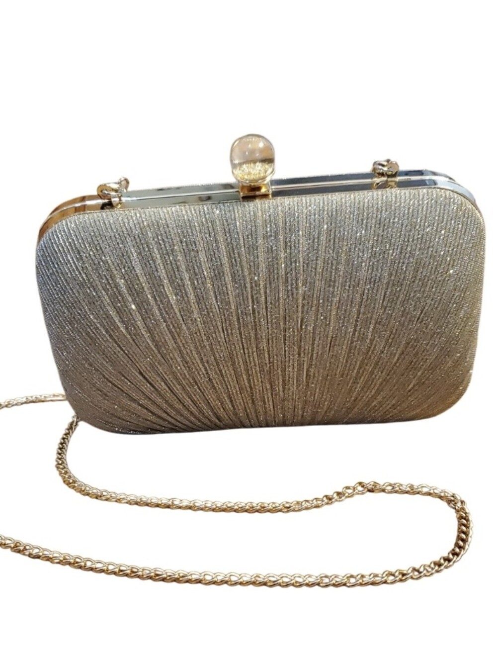 House of Harlow 1960 Shimmering Gold-Tone Champagne Pleated Clutch Bag